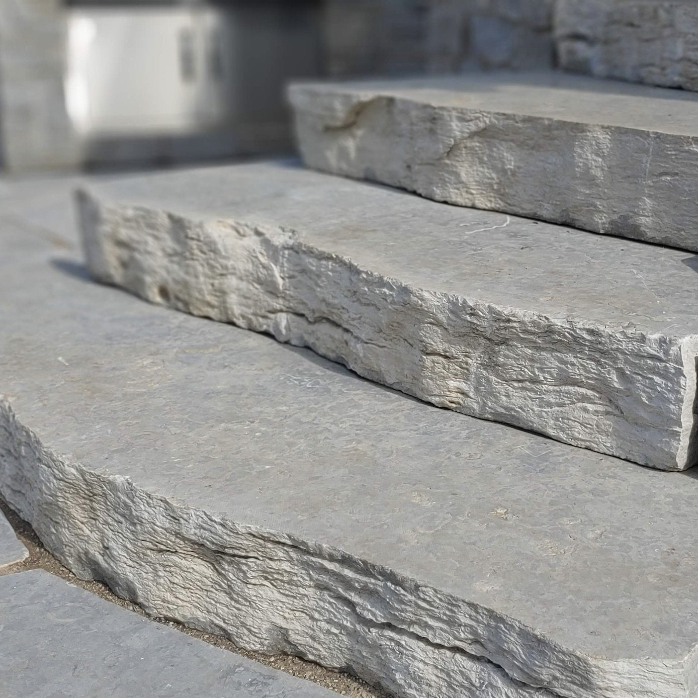 Closeup of Weatheredge Limestone step rock-face edge texture