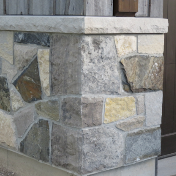 Harvest Gold Ledgerock with Squares and Recs, and Colonial Classic Random Accent - Thin Stone Veneer - Corners