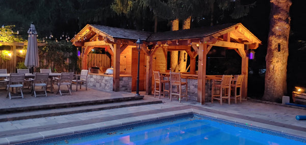 Dave's Backyard Reno: Pool Restoration + Design/Build Red Cedar Timber Frame Cabana Bar w/ Outdoor Kitchen