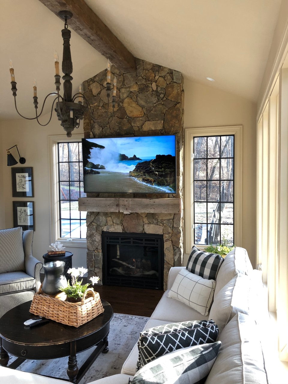 New Fireplace using Old Durham Moss & Leiken Natural Stone Veeneer