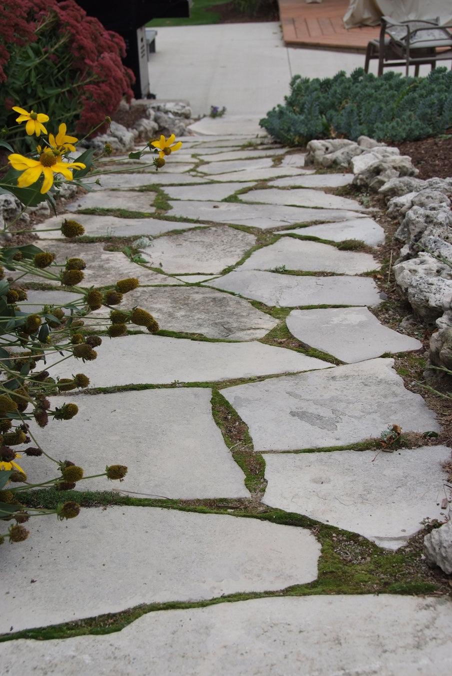Ontario charcoal limestone random flagstone — full project view