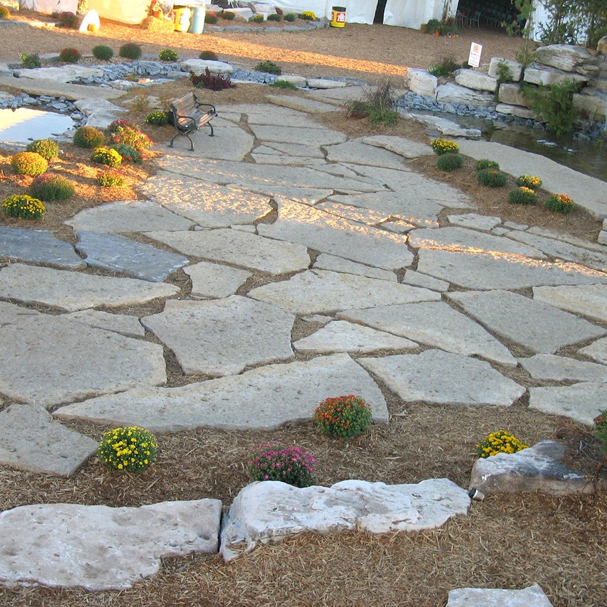 Natural Harvest Gold limestone sidewalk slabs — harvest gold limestone oversized flagstone top view