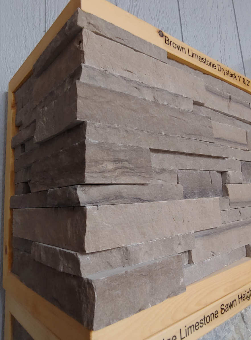 Brown Limestone Ledge Drystack Thin Veneer - Sawn Height 1" and 2" - Flats