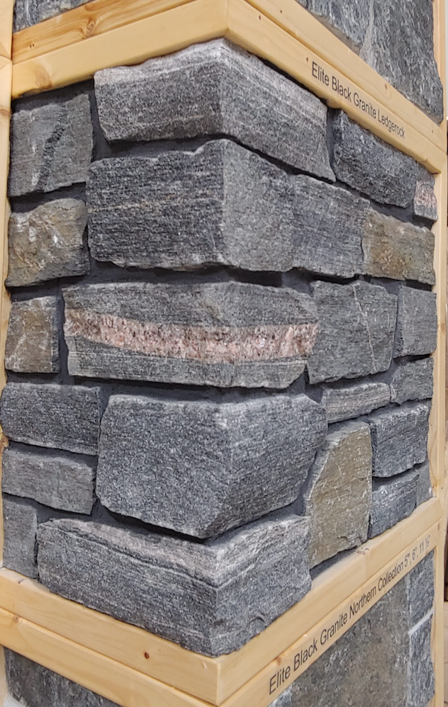 Elite Black Granite Guillotined Ledgerock - Full Bed Building Stone
