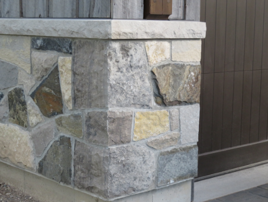 Harvest Gold Ledgerock with Squares and Recs, and Colonial Classic Random Accent - Thin Stone Veneer - Corners