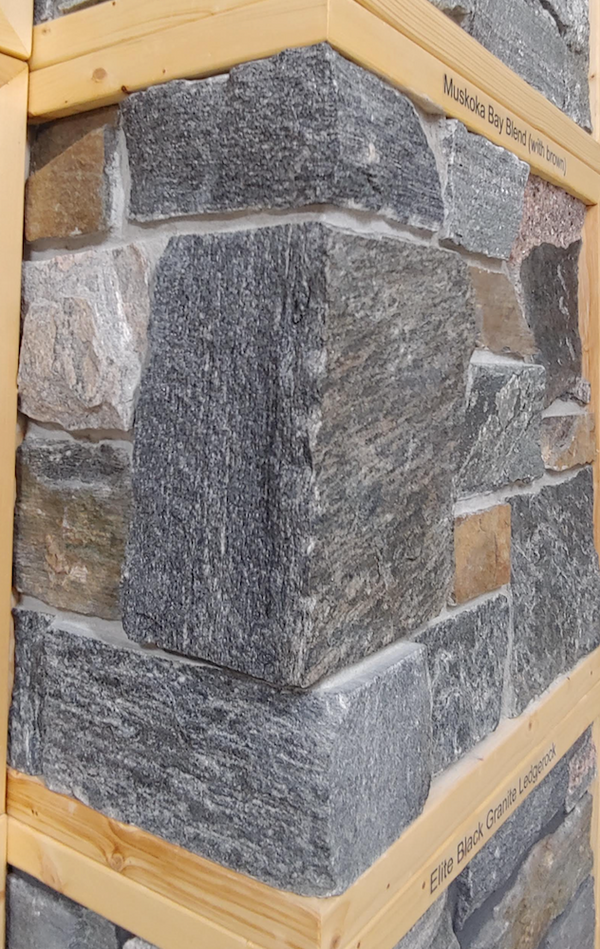 Muskoka Bay Black Granite Blend with Brown Rock Accent - Thin Stone Veneer - Corners