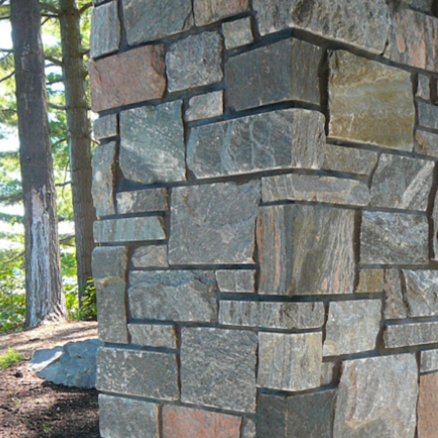 Shane's Lake Temogami Blend - Elite Blue & Pink Granite Sawn Height - Thin Stone Veneer - Corners