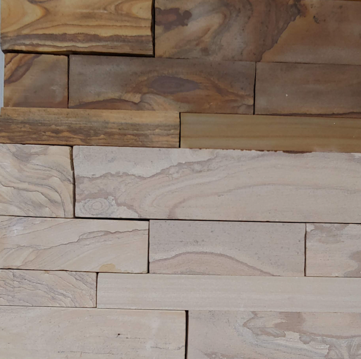 Chapa fina Timber Creek Ledge - Cara aserrada, apilada en seco - Marrón y beige - Esquinas